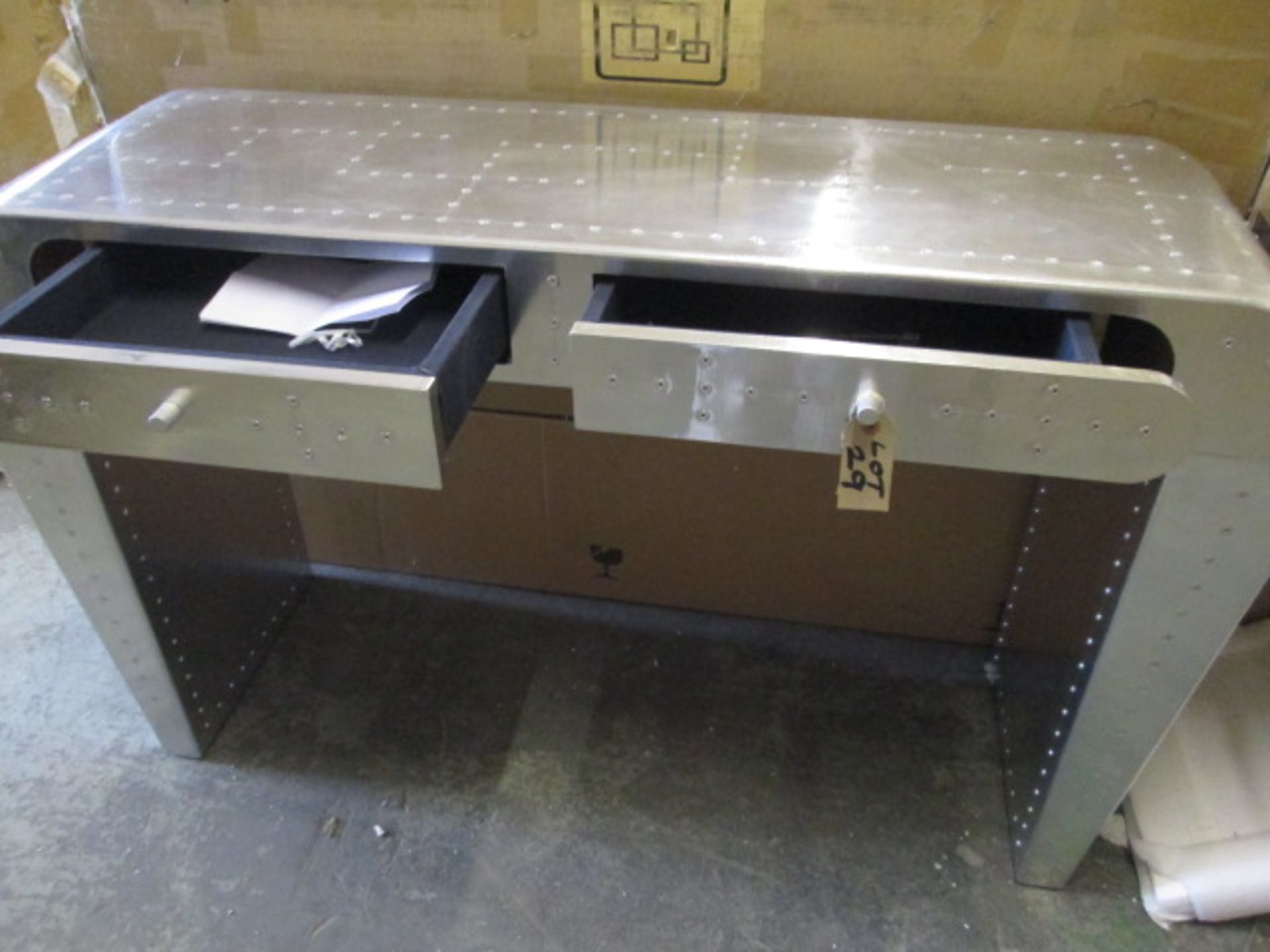 Boxed/As New - Spitfire Hawker Console Table in Silver with 2 Draws (Model TS-BT48AL). - Image 2 of 4