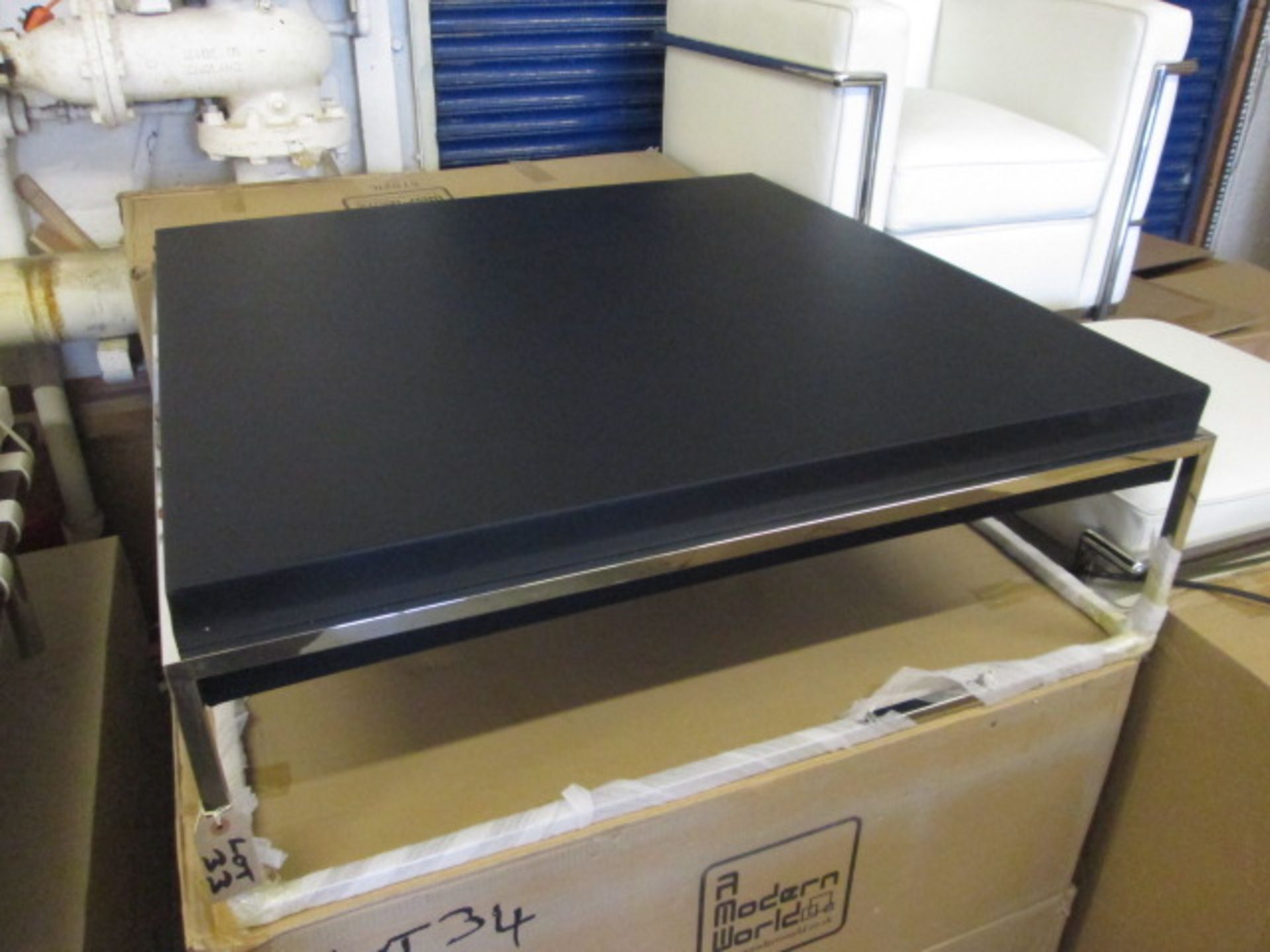 Boxed/As New - Auctor FT Chrome Frame with Black Faux Leather Coffee Table Top (Model CT021L). - Image 2 of 4