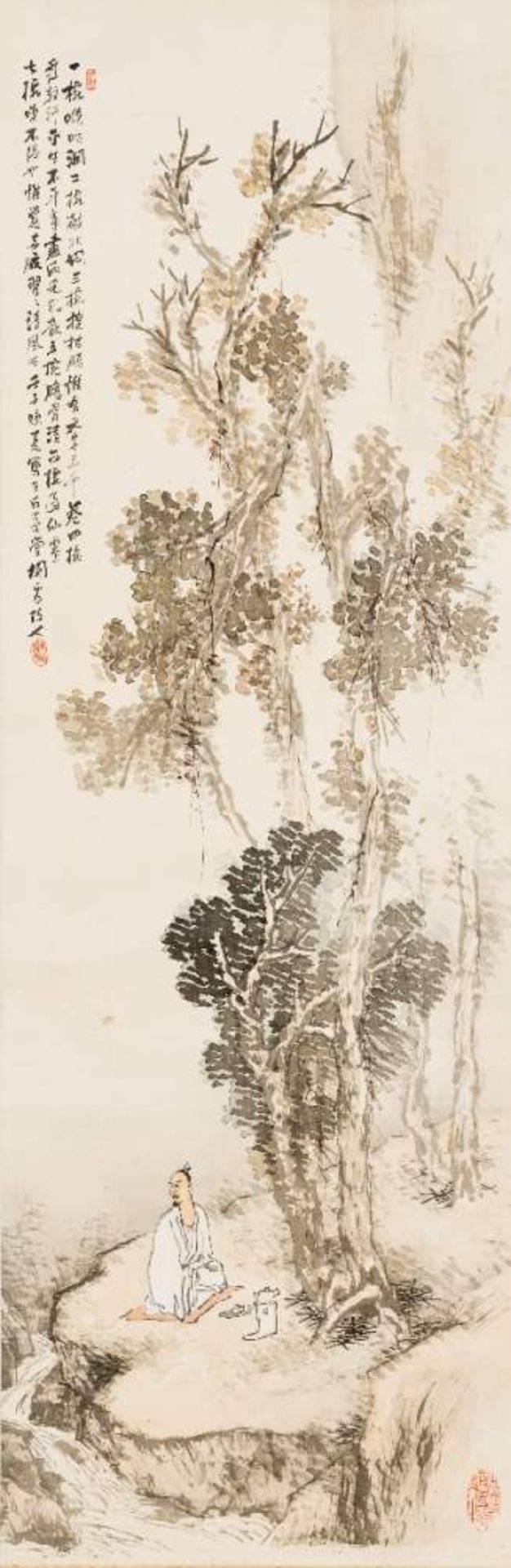 HASHIMOTO KANSETSU (1883-1945): GENIESSER AM BERGBACHTusche und Farben auf Papier. Japan, 1. H.
