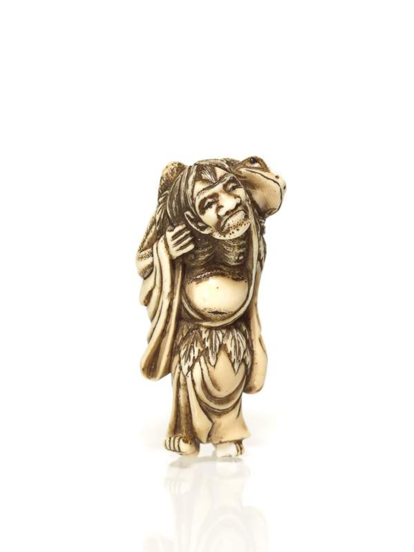 DER UNSTERBLICHE MIT DER KRÖTE Netsuke, Elfenbein. Japan, 19. Jh. Der Gama Sennin  wie er - Image 8 of 11