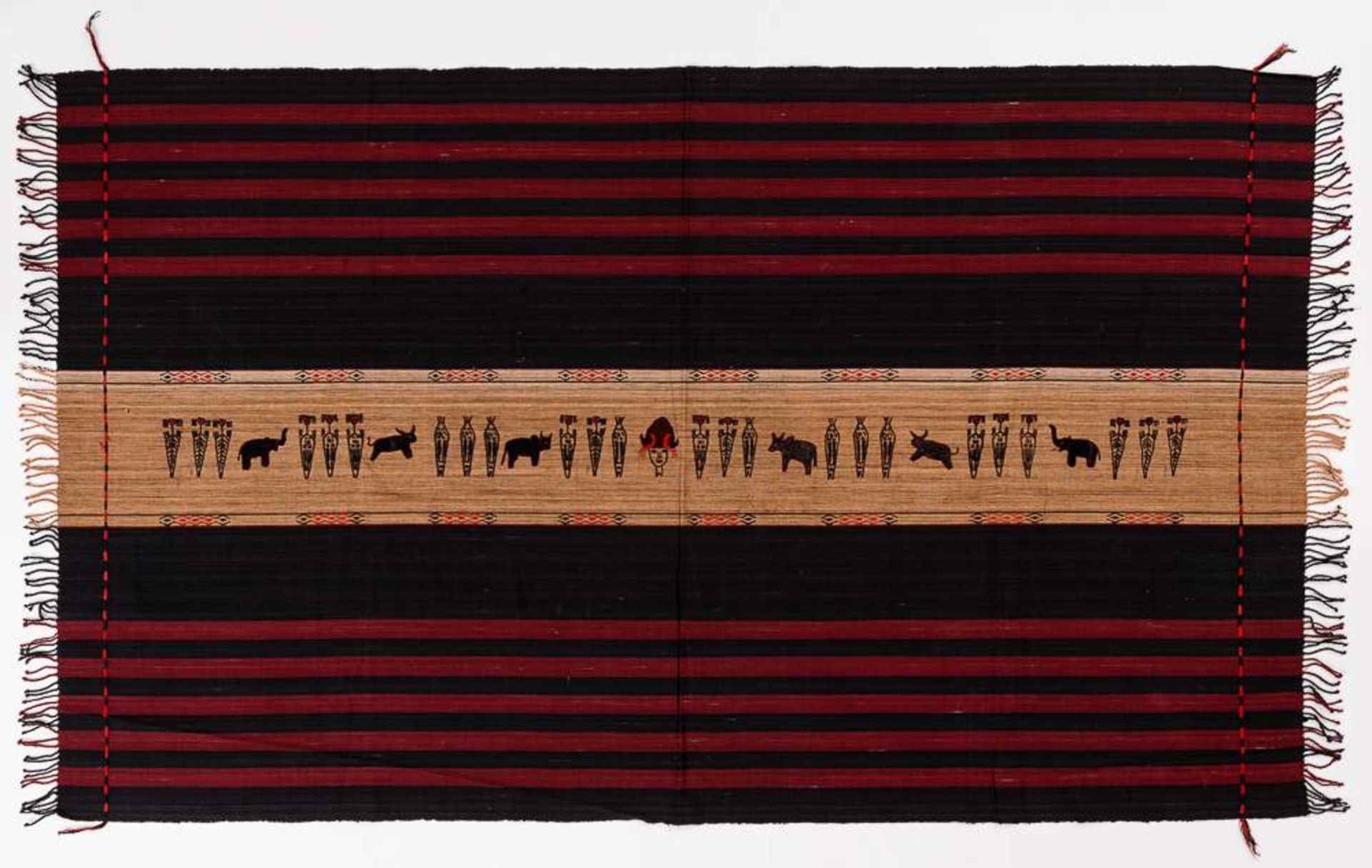 Großes handgewebtes Tuch der Naga Baumwolle. Burma/Myanmar, 1. Hälfte 20. Jh. 175 x 75 cm