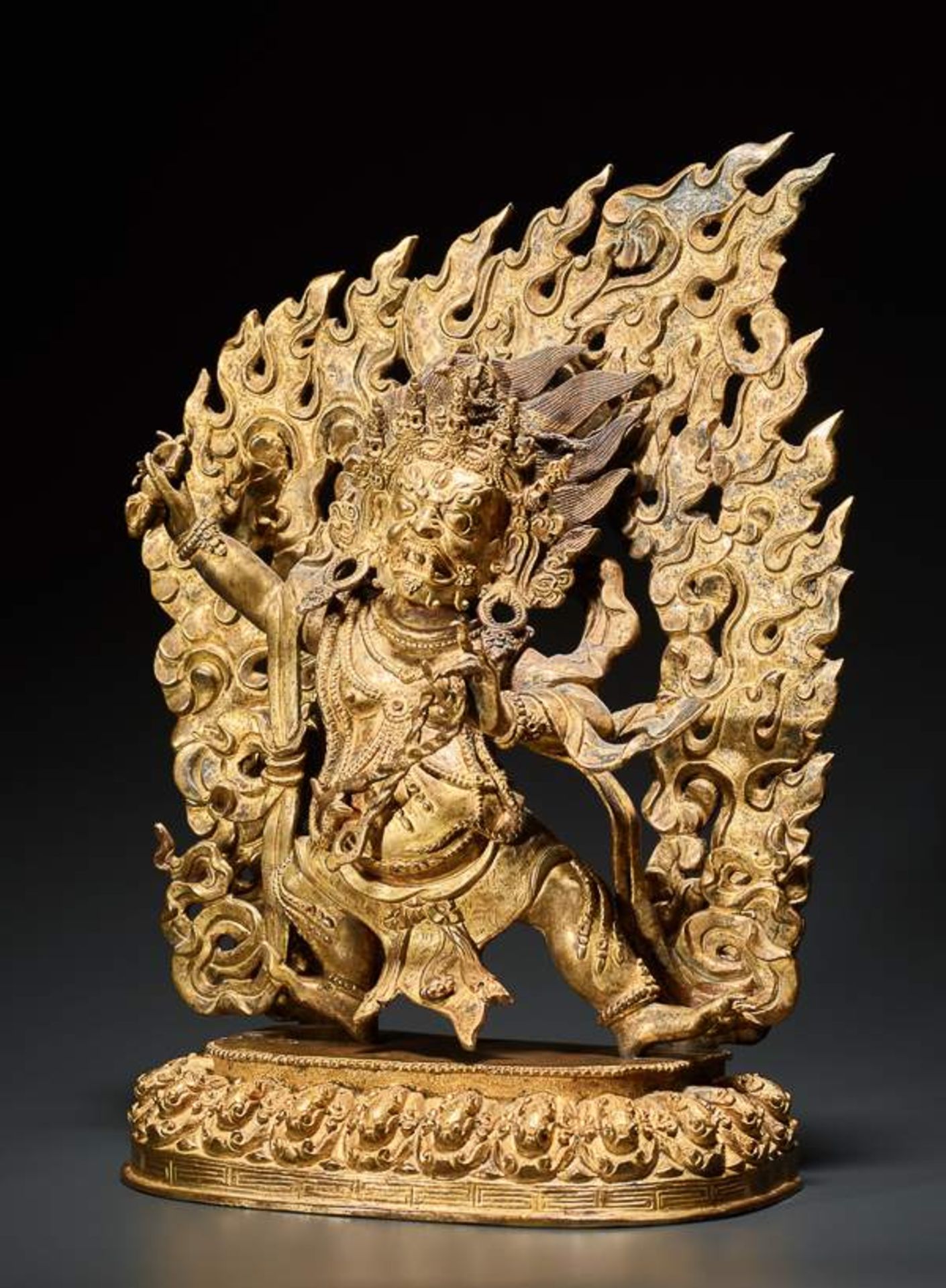 DER DHARMAPALA VAJRAPANI Feuervergoldete Bronze. Tibet, 20. Jh. Vajrapani, sonst ein Bodhisattva, - Image 7 of 11