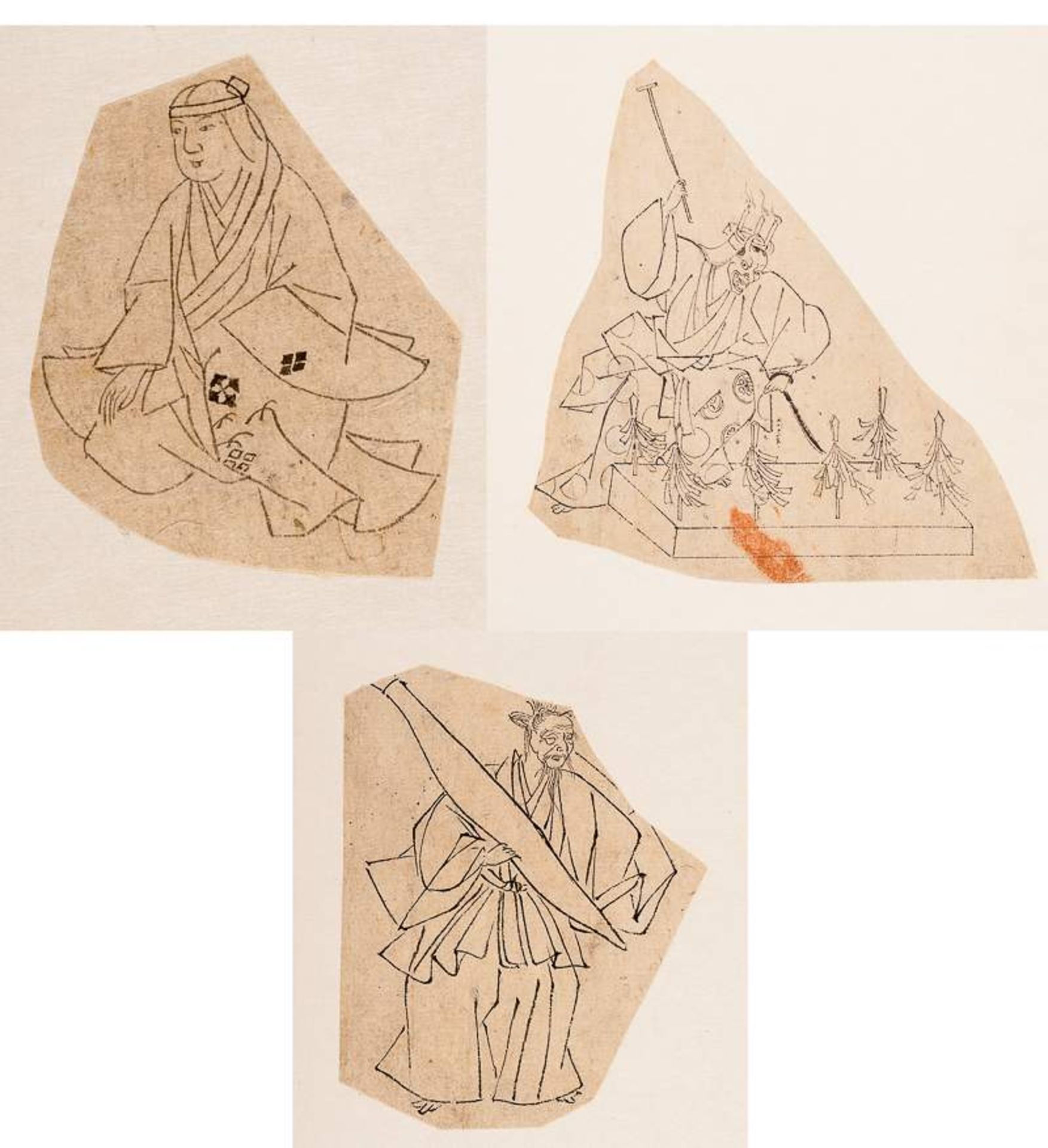 HANABUSA ITCHO (1652 - 724) DREI FIGURALE TUSCHZEICHNUNGEN Tusche und Farbe auf Papier Japan. 17.