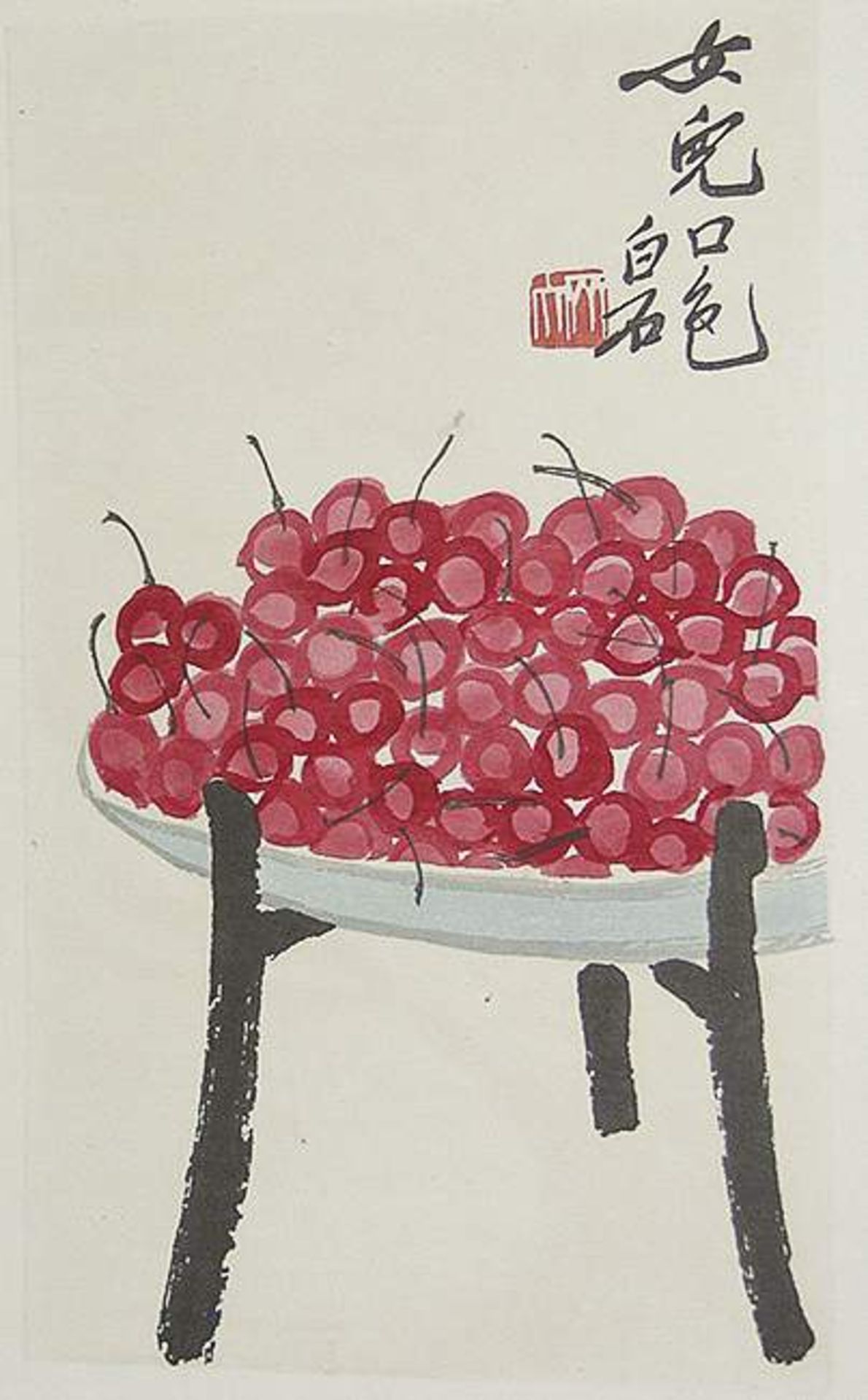 Qi Baishi (1863 - 1957) Aquarellfarben-Holzschnitt China 20. Jh. Darstellung 26,4 x 16 cm,