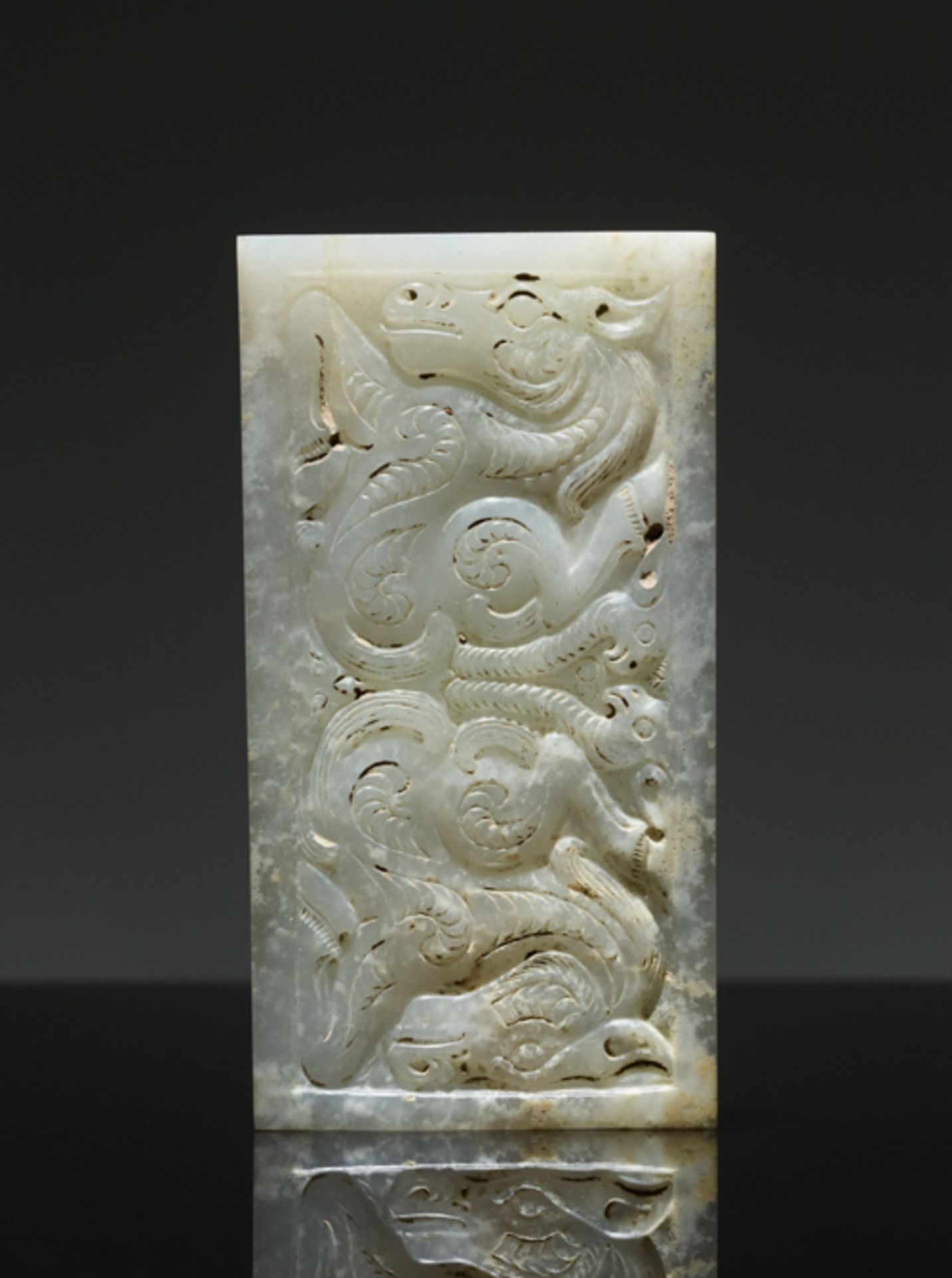 PAIR OF PLAQUES IN WHITE JADE IN THE STYLE OF THE STEPPEJade. China, Early Western Han period, 2nd – - Image 4 of 7