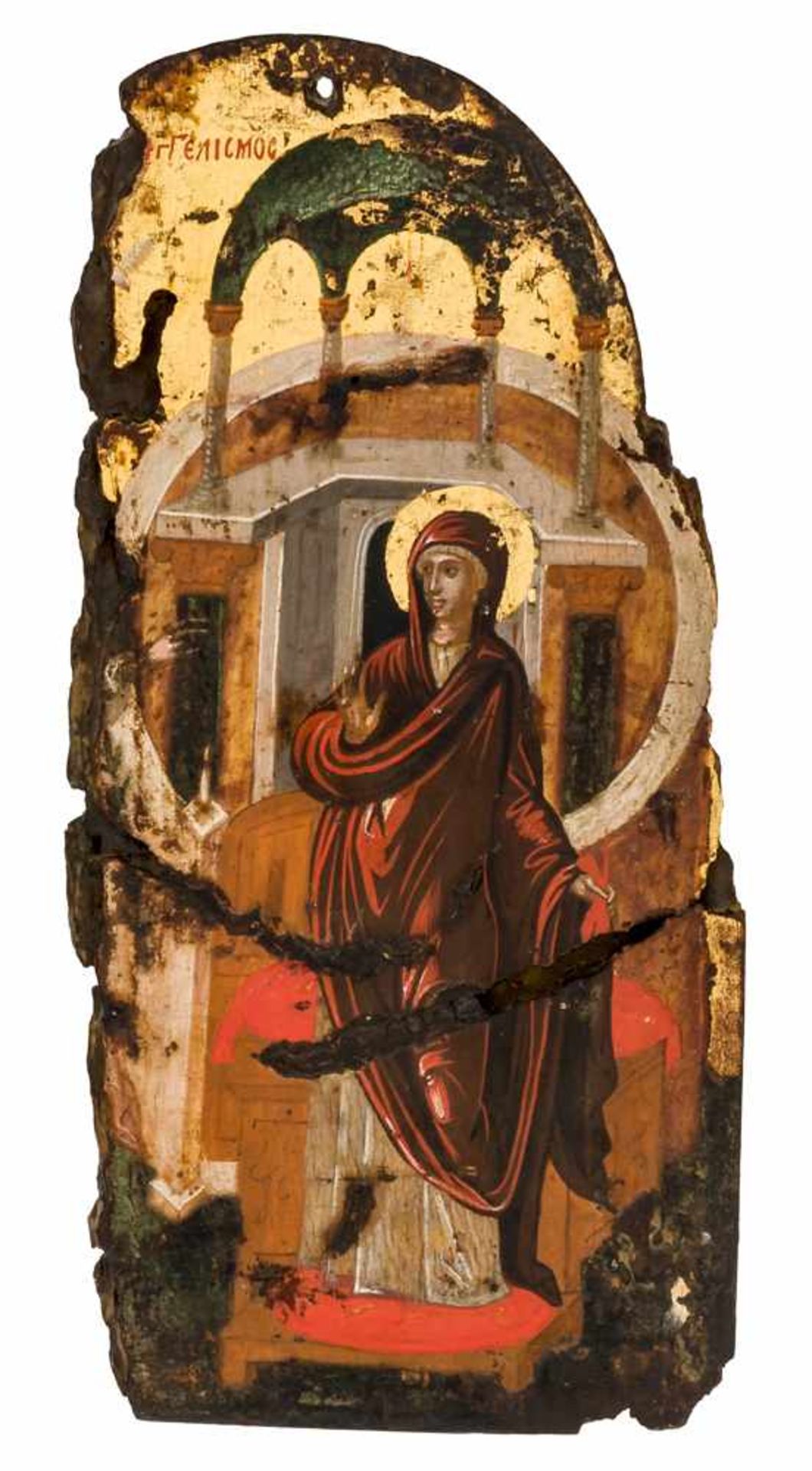 * Verkündigung & Verklärung Jesu Fragment eines griechischen Triptychons, frühes 17. Jahrhundert - Image 4 of 4