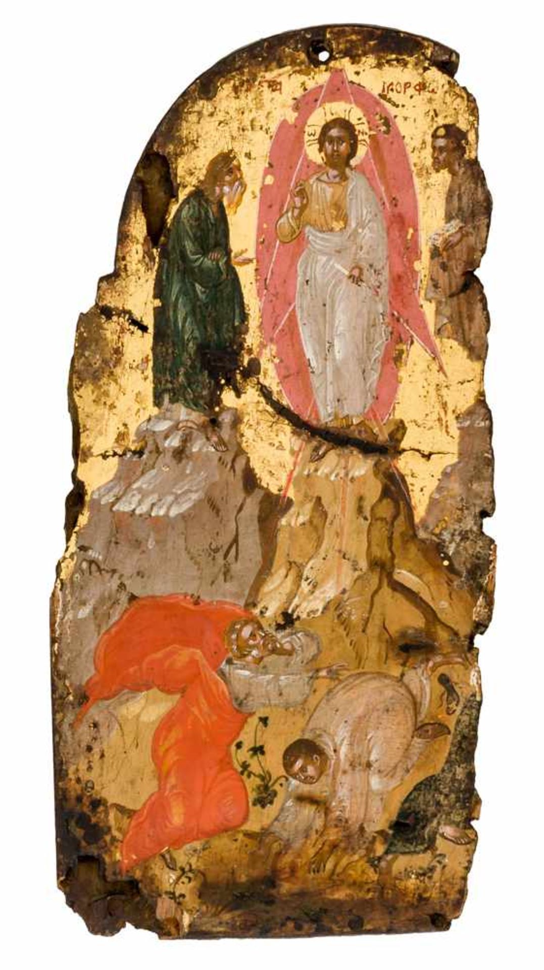 * Verkündigung & Verklärung Jesu Fragment eines griechischen Triptychons, frühes 17. Jahrhundert - Image 3 of 4