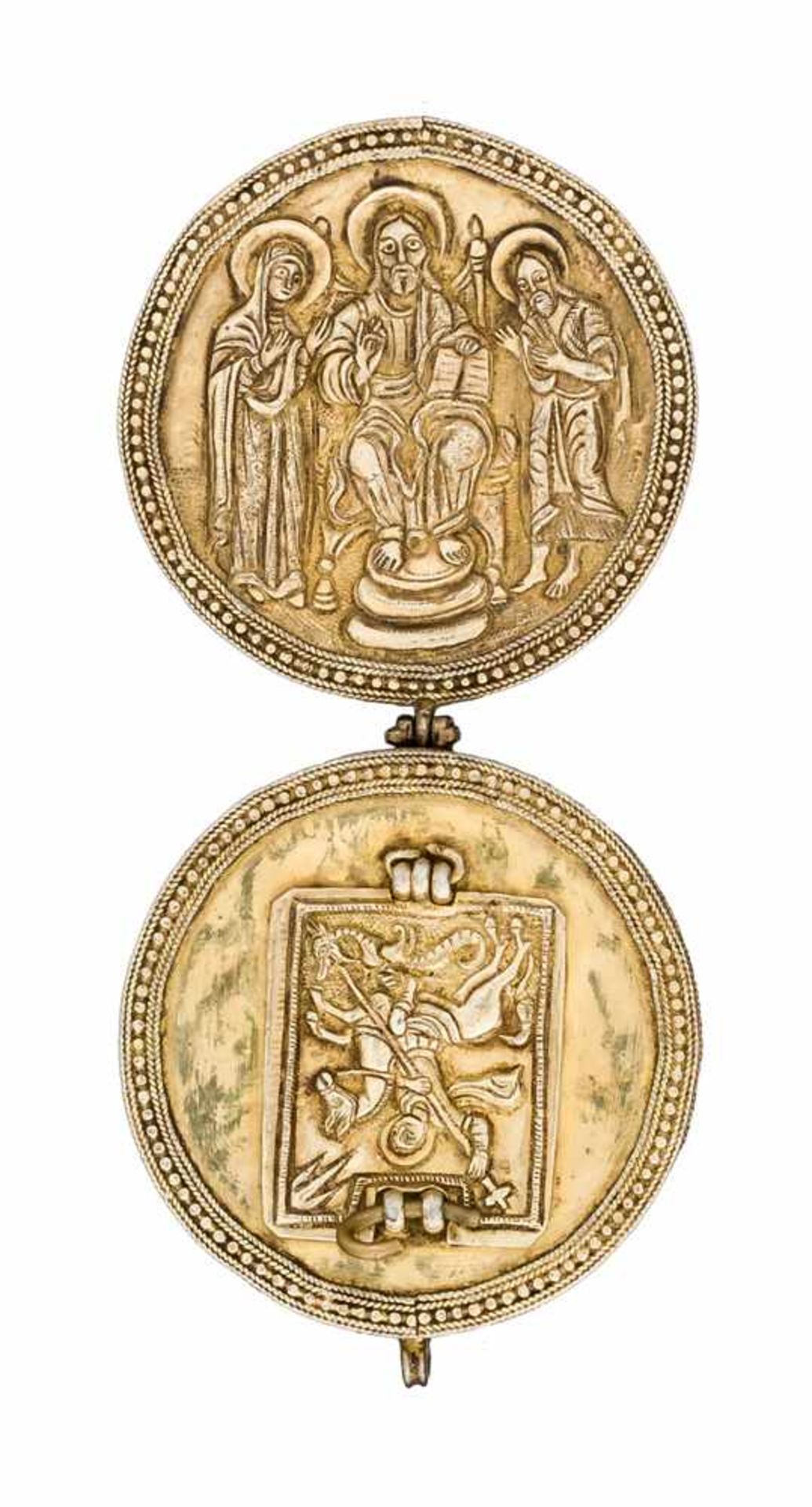 * Reliquar mit Schnitzerei Georgien (?), 17. Jh. und Athos, 18. Jahrhundert Durchmesser: 6 cm Die