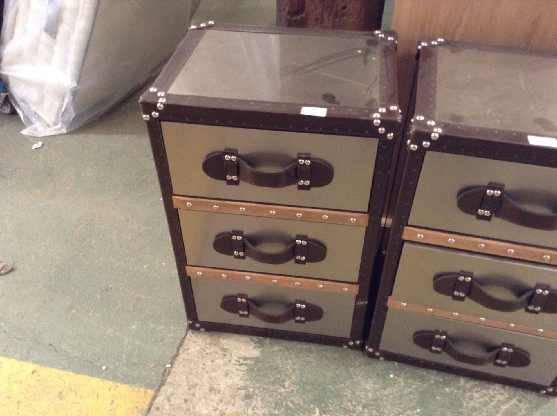 STAINLESS STEEL LEATHER 3 DRAWER BEDSIDE