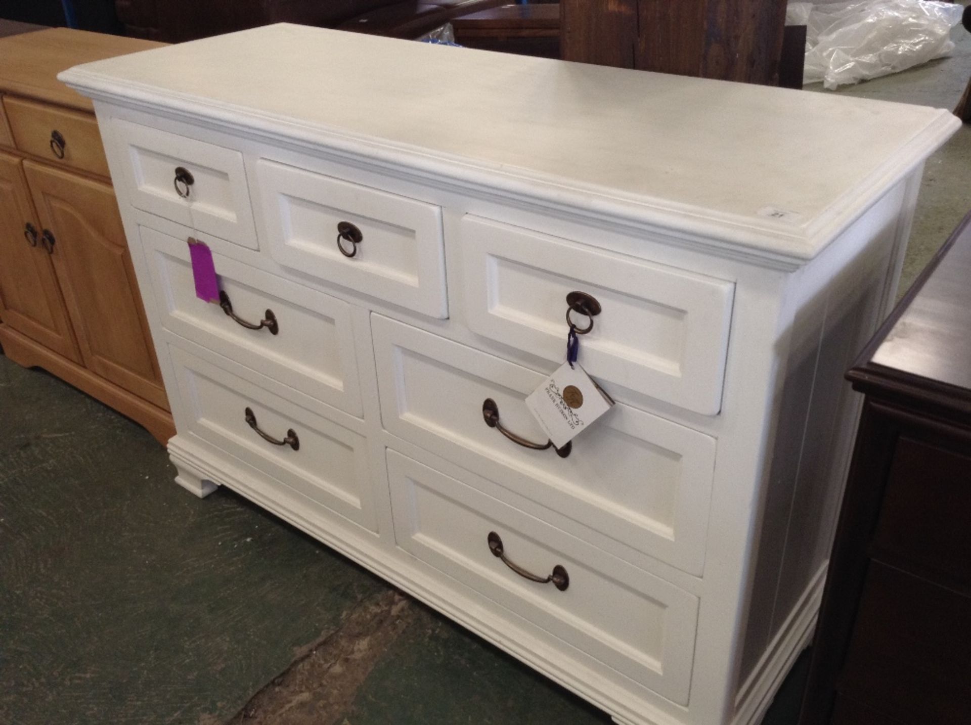 AURELIA WHITE 3 OVER 4 CHEST OF DRAWERS (marks on