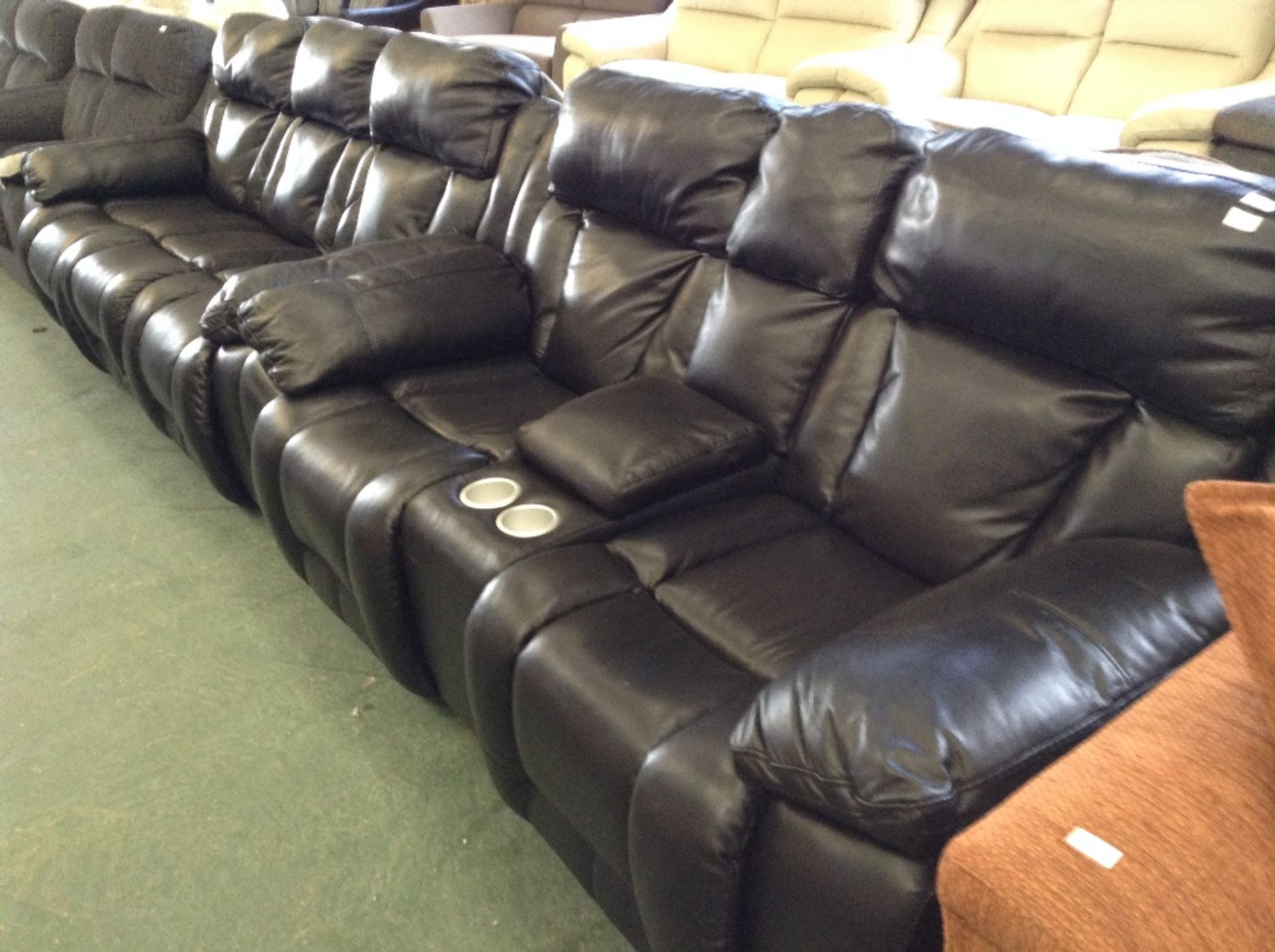 BLACK ENDURANCE LEATHER MANUAL RECLINING 3 SEATER