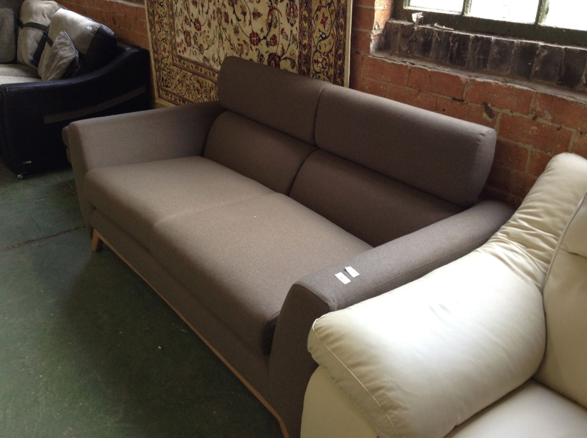 COMO BROWN FABRIC 3 SEATER SOFA WITH ADJUSTABLE HE