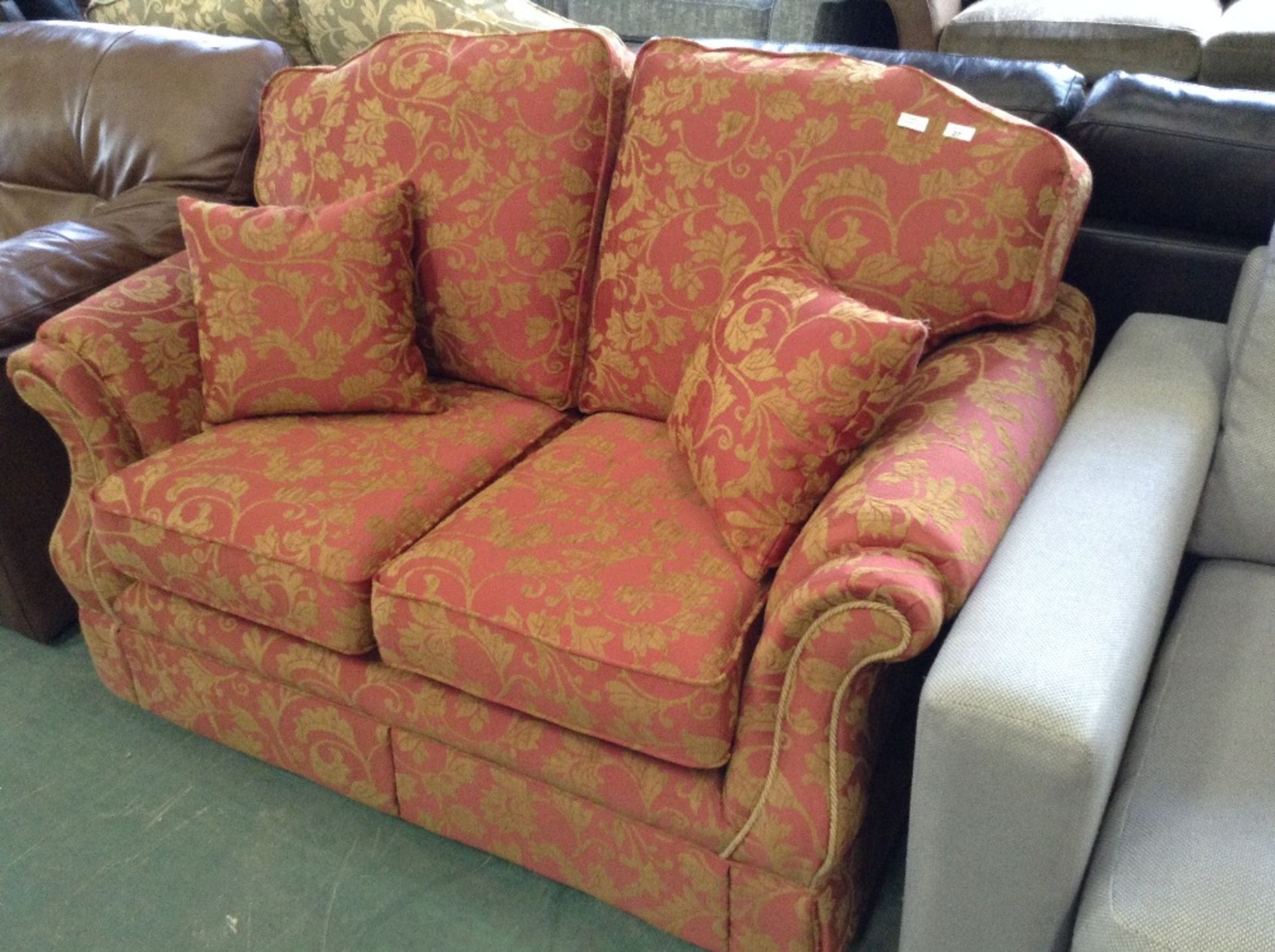 WINCHESTER FLORAL RED AND GOLD PATTERNED 2 SEATER