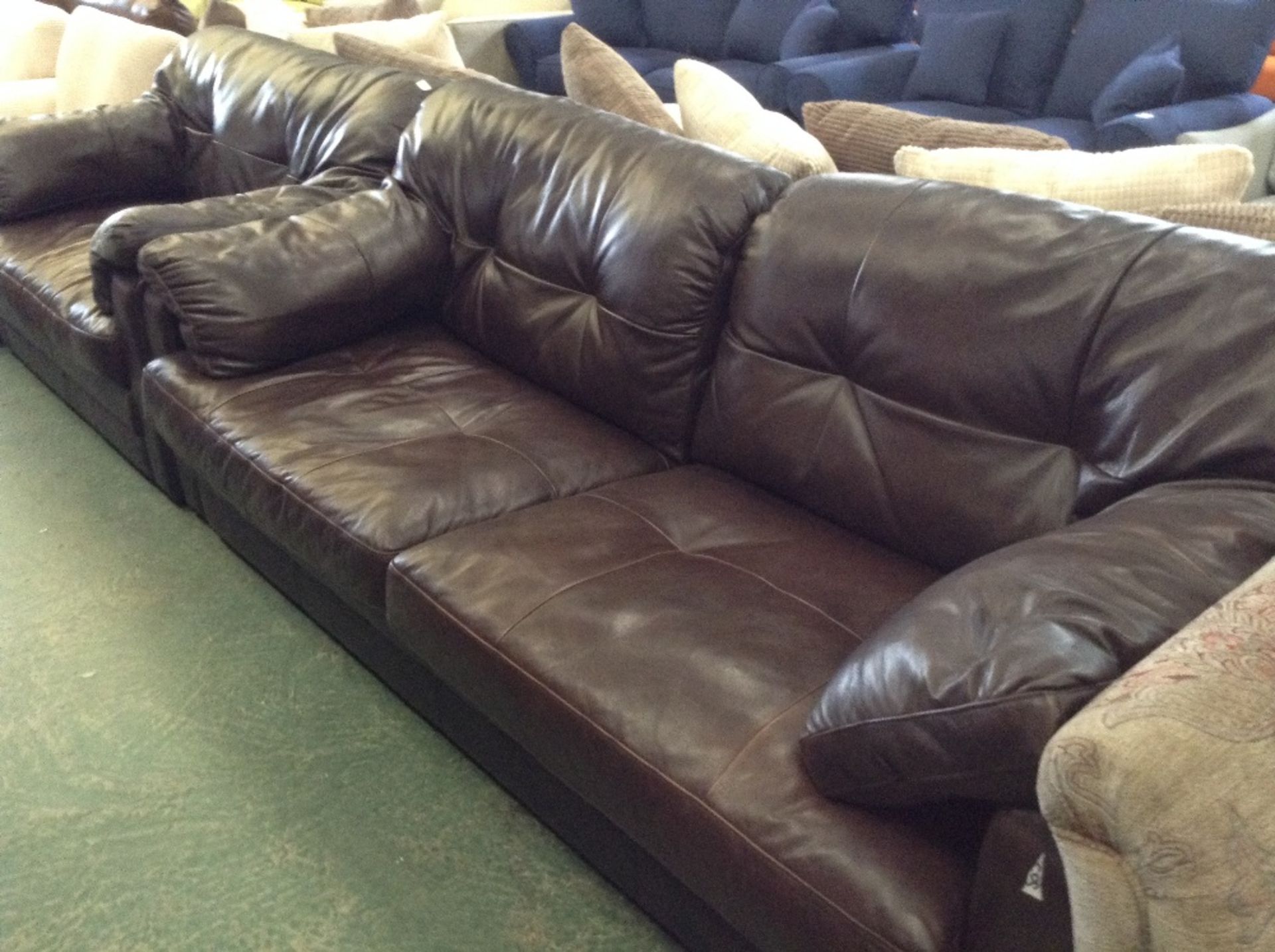 BROWN LEATHER 3 SEATER SOF AND 2 SEATER SOFA (leat