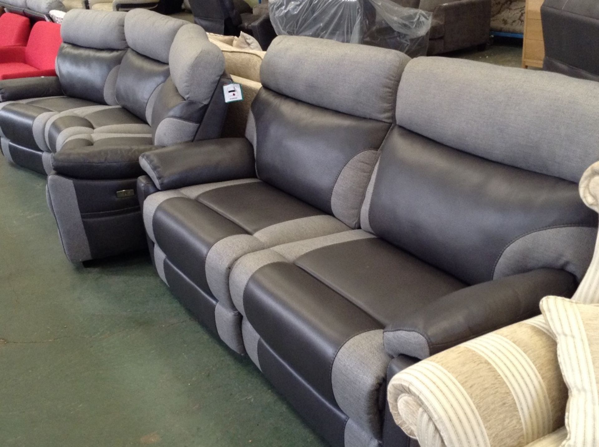 GREY FABRIC AND GREY SADDLE ELECTRIC RECLINING 3 S