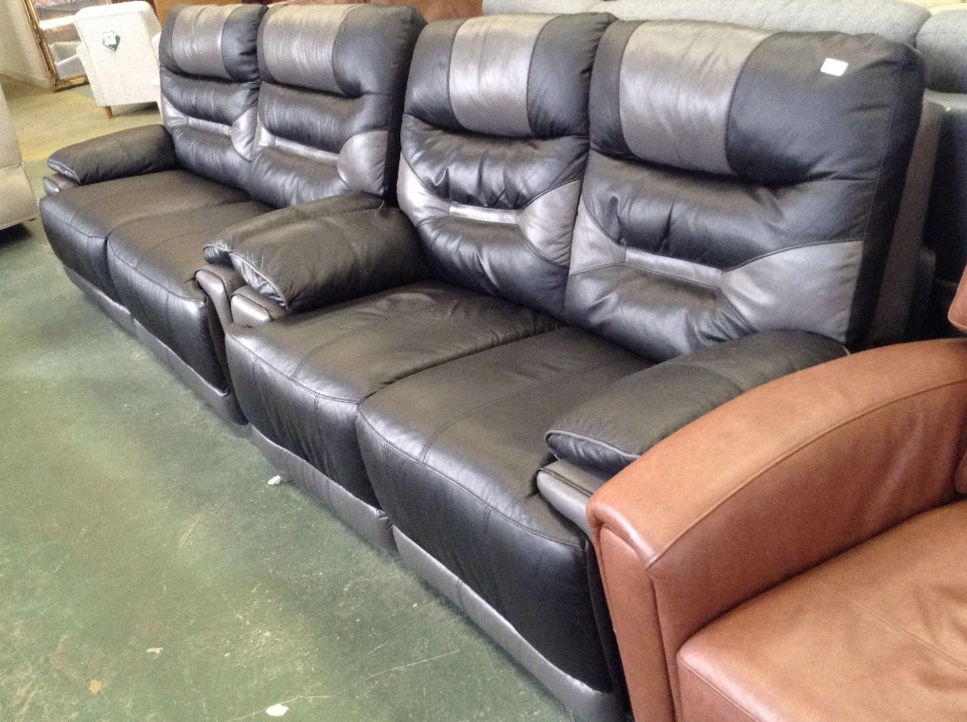 BLACK AND GREY LEATHER ELECTRIC RECLINING 3 SEATER