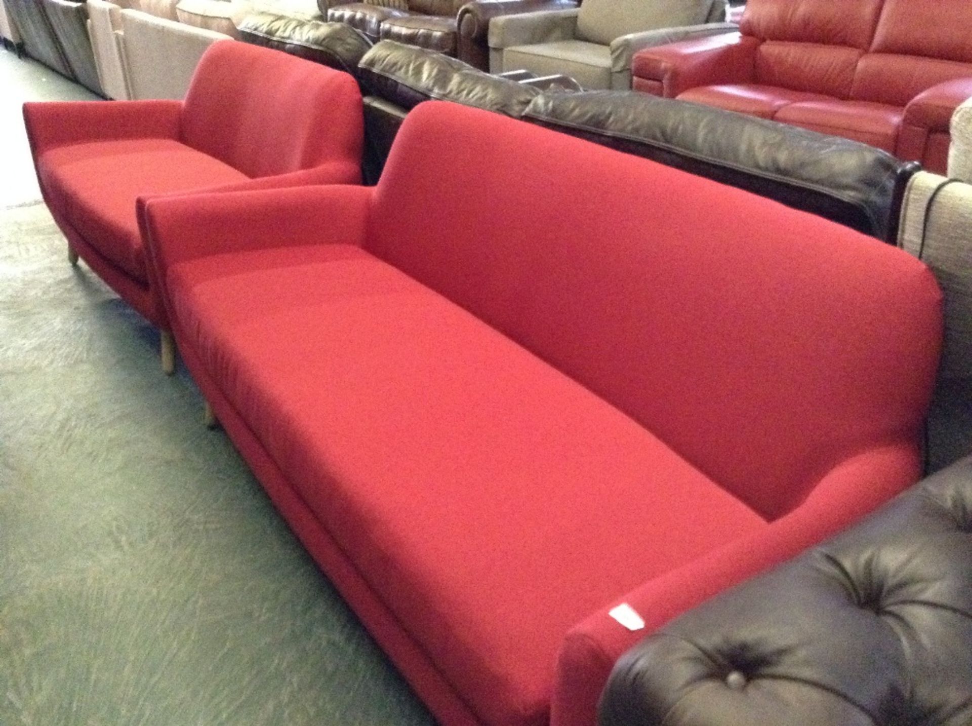 RED 3 SEATER SOFA AND 2 SEATER SOFA