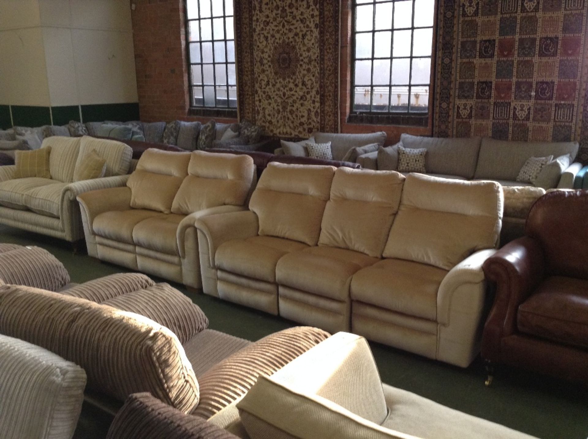 BEIGE FABRIC ELECTRIC RECLINING 3 SEATER SOFA AND