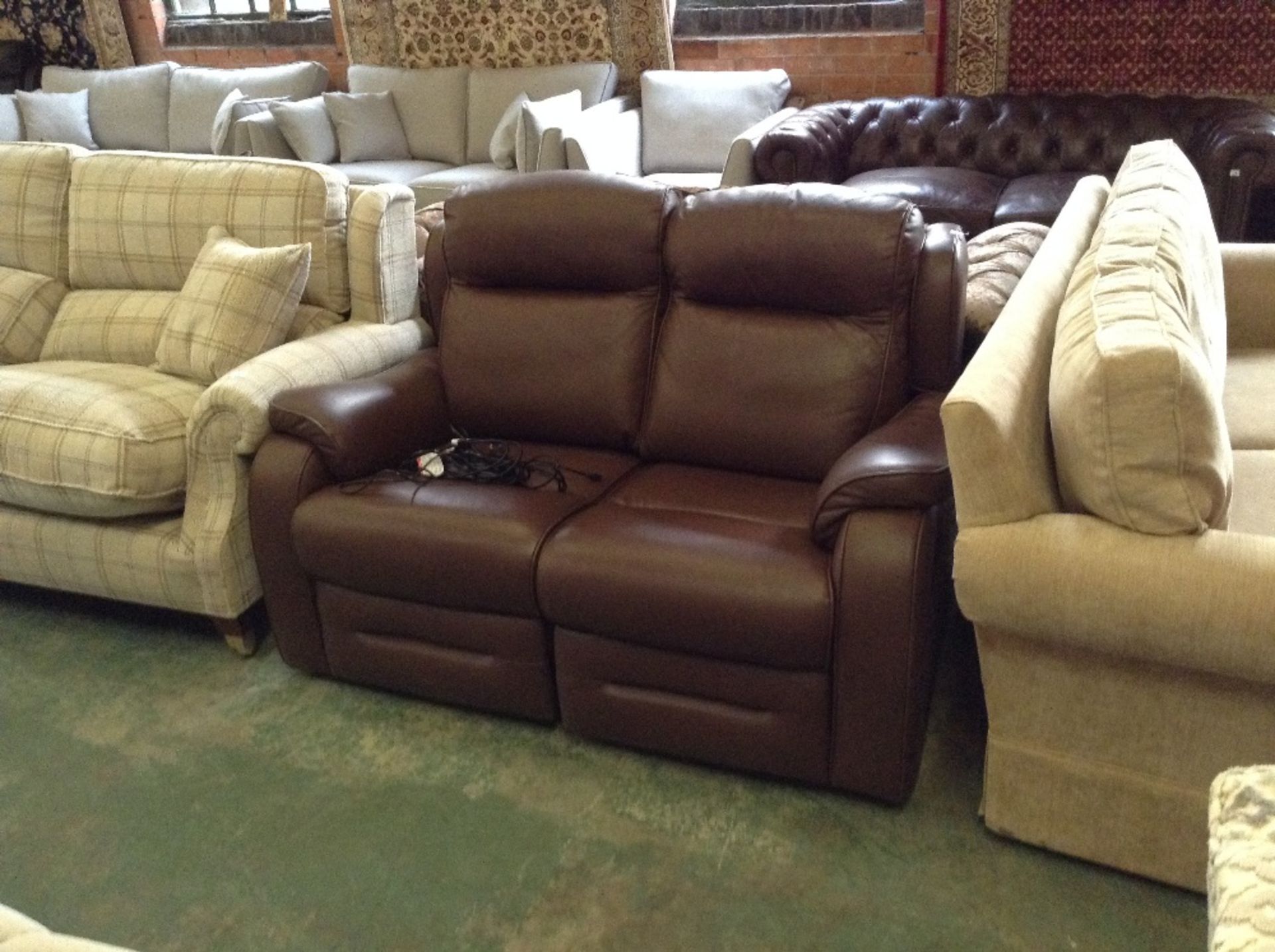 BROWN LEATHER ELECTRIC RECLINING 2 SEATER SOFA