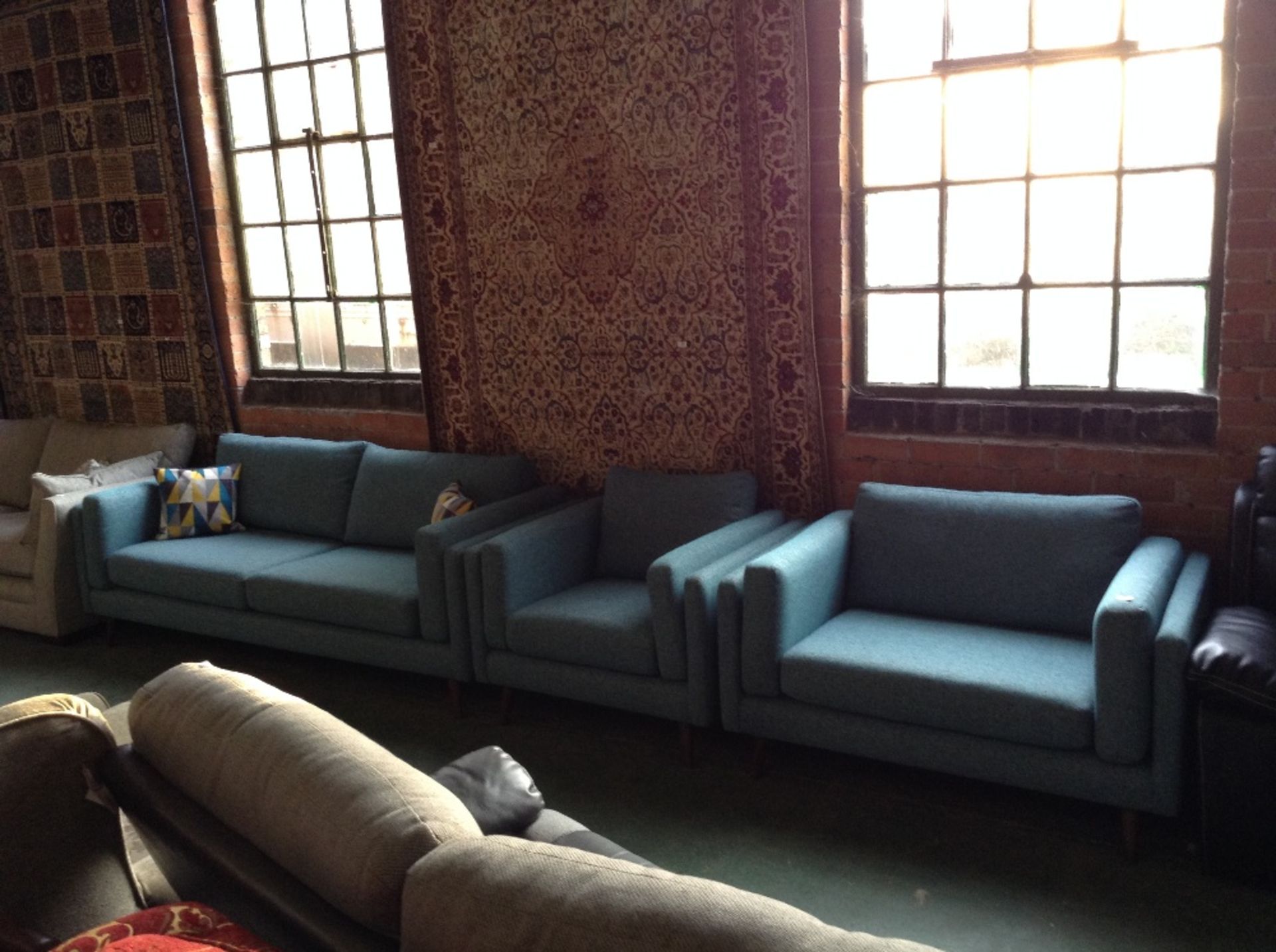 TEAL 3 SEATER SOFA, CHAIR AND SNUG CHAIR