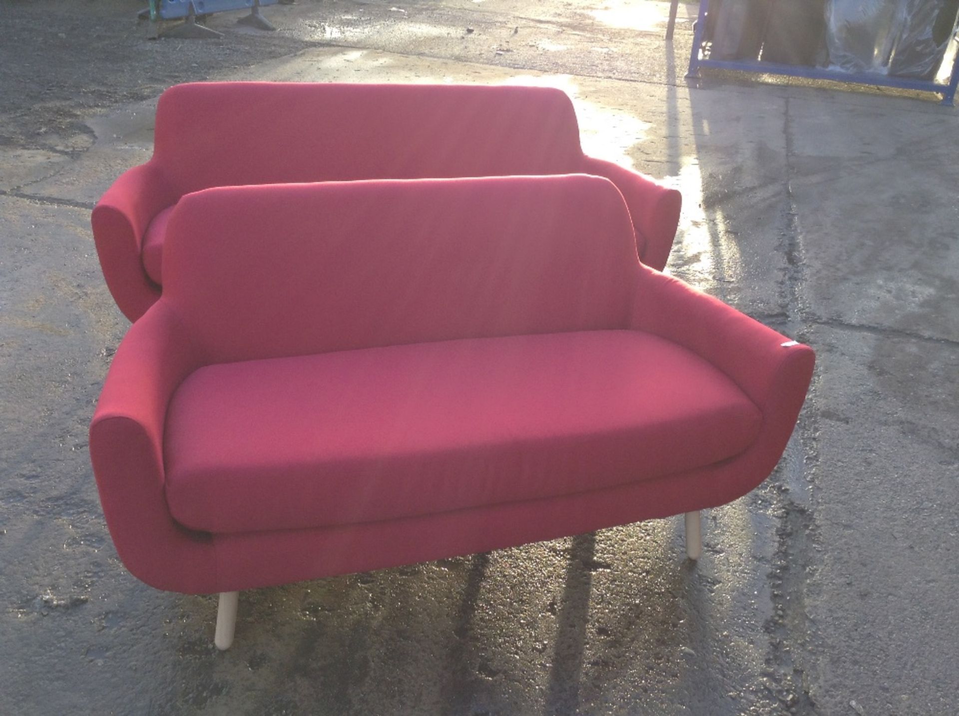 RED FABRIC 3 SEATER SOFA AND 2 SEATER (2)