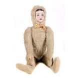 Antique China Head Teddy Girl - Unknown maker circa 1930's. Bisque head with glass eyes mohair on