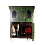 Depression Era Toy Stables - Original painted two story stables with two stalls at ground level