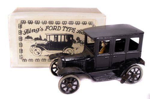 Tin Plate Toy Car - 'Bing Germany' - Clockwork 1920s 'Ford' Coupe with faux box - Some wear minor