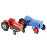 Diecast Toy Tractors X 2 - One blue 'Crescent UK' & a red 'Britain UK' with missing parts - Some