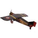 Tin Plate Toy Plane - Japanese 1950s Clockwork with Single Prop - Some wear & minor marks - L 31cm W