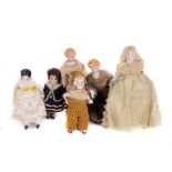 Minature Antique China Dolls x 6 - various makers and designs most with original clothes. H7cm -