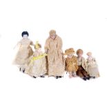 Minature Antique China Dolls x 6 - various makers and designs most with original clothes. H7cm -