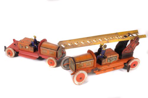 Tin Plate Toy Fire Engines X 2 - Both 'Tippco Germany' - Clockwork - Circa. 1940 - One is L 27cm W