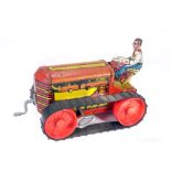 Tin Plate Toy Tractor - 'Marx USA' - Clockwork Crawler - Circa 1950s. - Some wear & marks - L 13cm W