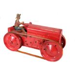 Tin Plate Toy Tractor - 'Tri-ang UK' - Clockwork No. 2 Red Crawler - Minor wear & marks - L 21cm W