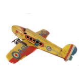 Tin Plate Toy Plane - 'Douglas' - Japanese 1950s Clockwork with Twin Prop - Some wear & minor