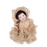 Antique China Head Character Doll - 'Hertel Schwab' German. Bisque head with composition body.