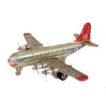 Tin Plate Toy Plane - 'Northwest' - Japanese 1950s Friction Driven with 4 Props - Some wear &