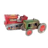 Tin Plate Toy Tractors X 2 - One is 'Tippco Germany' L 13cm W 7cm - Other is a Japanese Clockwork