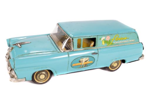 Tin Plate Station Wagon - Japanese - Friction Driven - 1950s - 'Ford' with 'Florist' Decals - some