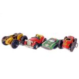 Tin Plate Race Cars X 4 - 3 are Marx 2 Clockwork and 1 Friction - Other is a Japanese Friction '