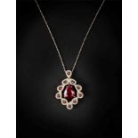 14KT Yellow Gold 12.19ct Ruby and Diamond Pendant with Chain AIG Certification. 14KT黄金12.