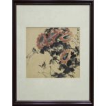 Chen Wenxi Sparrow Ink and Color on Paper Mounted and Framed (1906-1992) 陈文希 麻雀 镜框 纸本 33.4 x 43.6cm