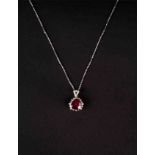14KT White Gold 5.62ct Ruby and Diamond Pendant With Chain, GGL Certification 14KT白金5.62ct