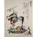 Group Painting Flower and Fruit Hanging Scroll, Ink and Color on Paper 李曼峰、萧昌等合作画 热带风味 立轴 纸本 83 x