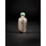 A rare and elongated crystal hair snuff bottle, Republic period 民国水晶拉黑鼻烟壶 高(Height)：7.7cm (without