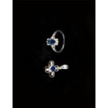Blue Sapphire Ring, 18k Gold & Diamond Set (NGI Certified) 蓝宝石18K白金镶钻戒指 Blue Sapphire Pendant, 18k