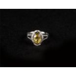 Yellow Sapphire Ring, 18k White Gold & Diamond Set (NGI Certified) 黄蓝宝石18k白金钻戒