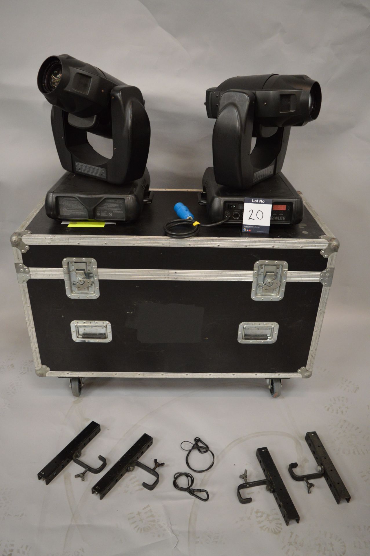 2 x Varilite, VL2000 Moving Head Spot Lights with Flightcase and assoiated Brackets, as lotted