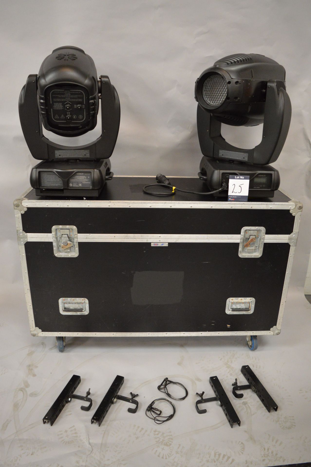 2 x Varilite, VL3000QW Wash Moving Head Lights with Flightcase and associated Brackets, as lotted